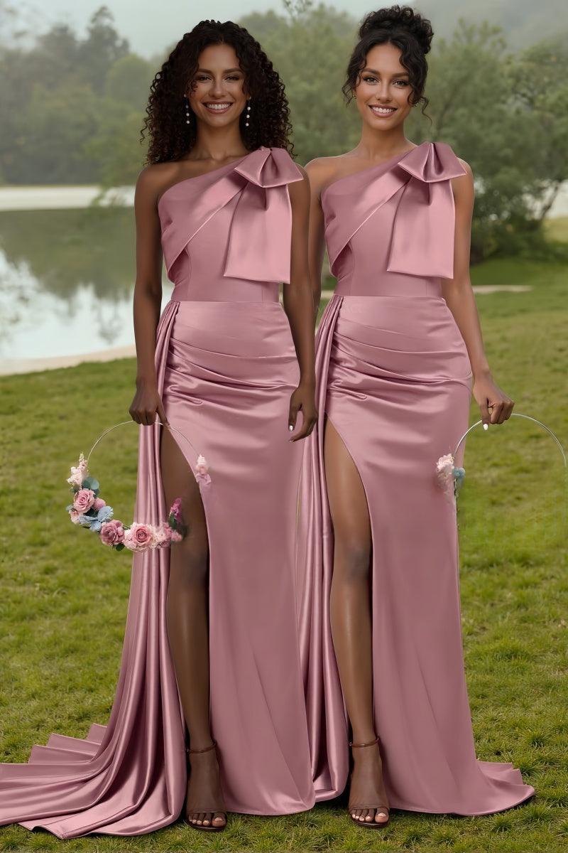 One-Shoulder Sheath Bridesmaid Dress with Bowknot CB0810 - COCOMELODY