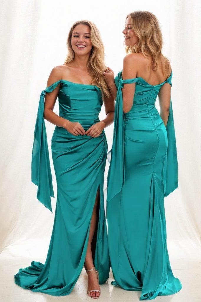 Off The Shoulder Sheath Bridesmaid Dress with Split CB0812 - COCOMELODY
