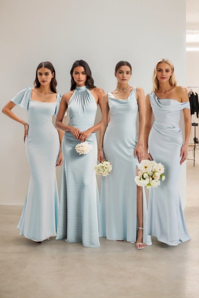 Sheath-Column Maxi Luxe Satin Bridesmaid Dress CB0815