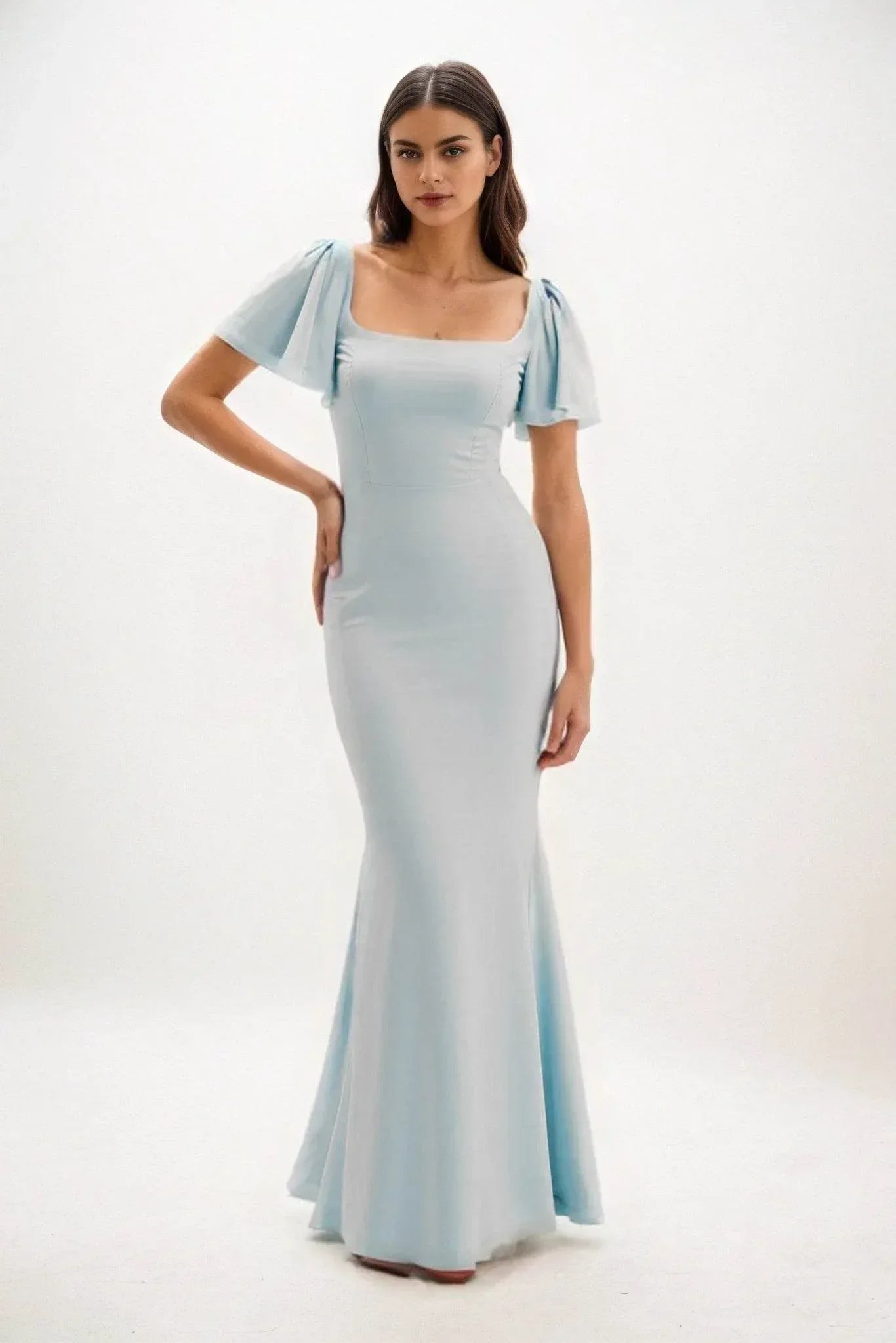 Sheath-Column Maxi Chiffon Dresses COCOMELODY CB0813CS, Dusty Blue Sheath-Column Maxi Chiffon Dresses COCOMELODY CB0813CS, Dusty Blue