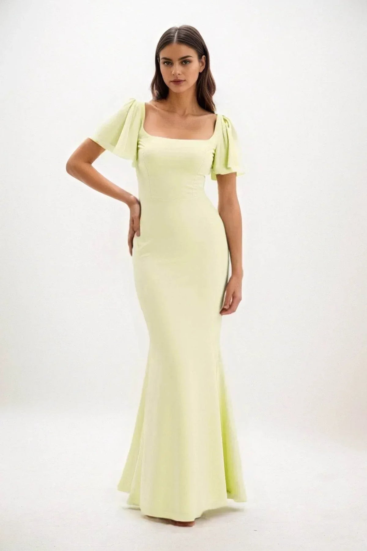 $99 bridesmaid dresses Berylove Women Tiered Tulle Corset Maxi Bridesmaid Dress with Slit Dusty Blue A Line Wedding Party Guest Dress, Eucalyptus / US24W main image 1