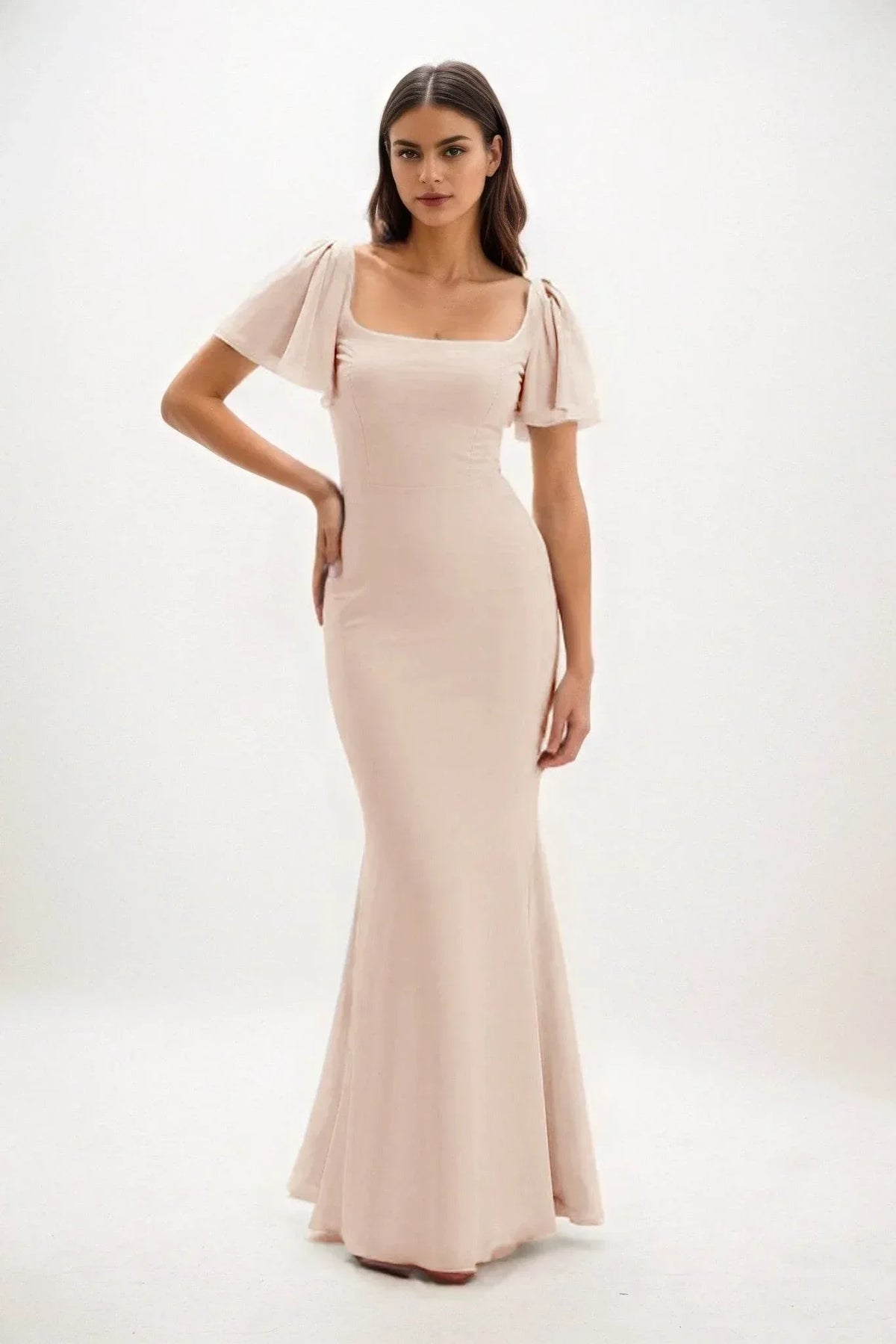 plus size bridesmaid dresses dusty rose Duntery Ruffled Off-the-Shoulder Maxi Bridesmaid Gown Plus Size, Pool main image 1