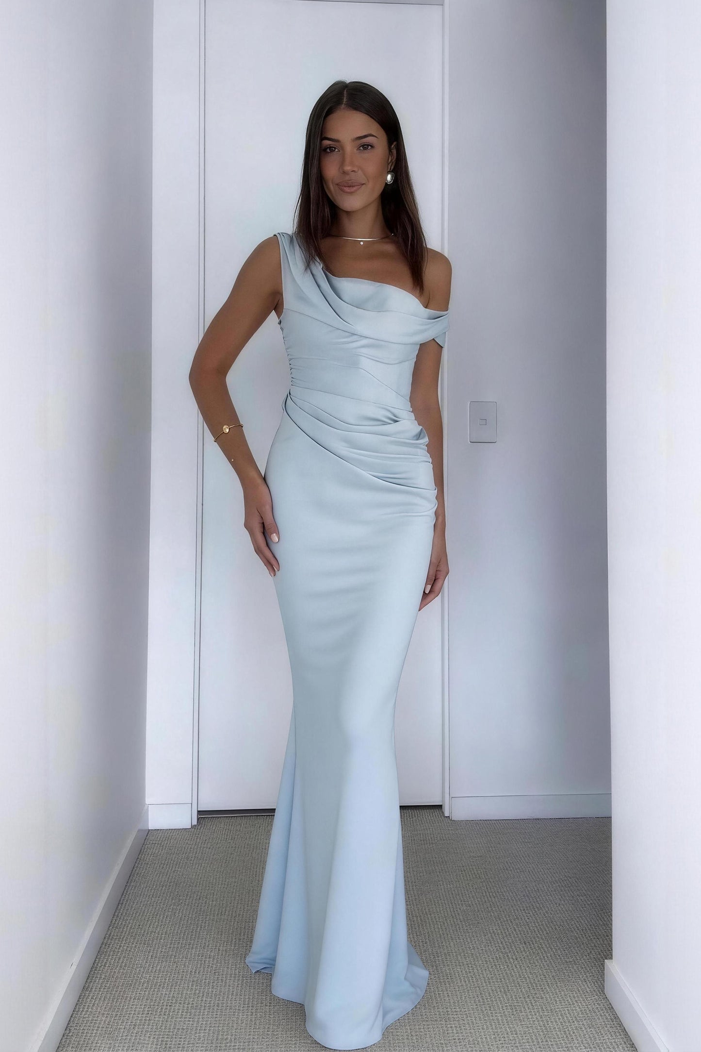 Sheath-Column Maxi Luxe Satin Bridesmaid Dress CB0815