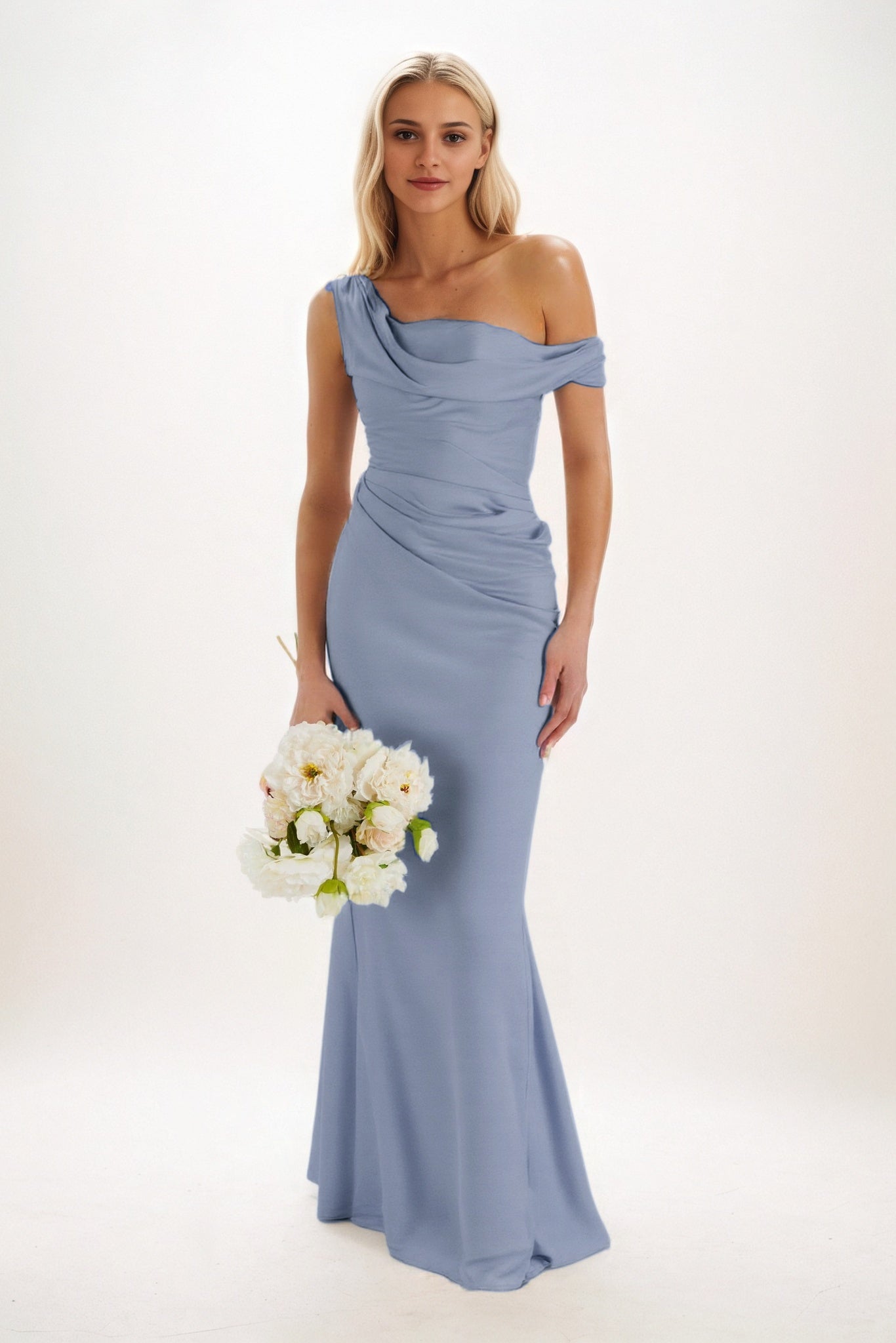 Sheath-Column Maxi Luxe Satin Bridesmaid Dress CB0815