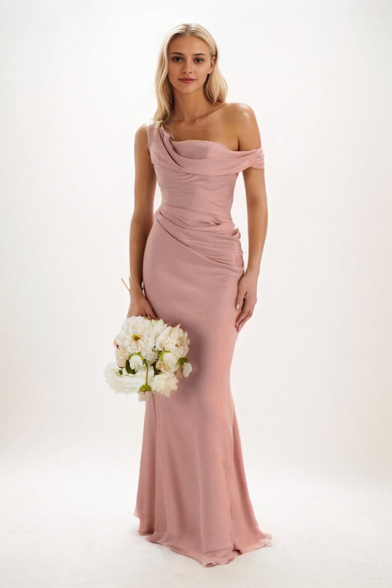 Sheath-Column Maxi Luxe Satin Bridesmaid Dress CB0815