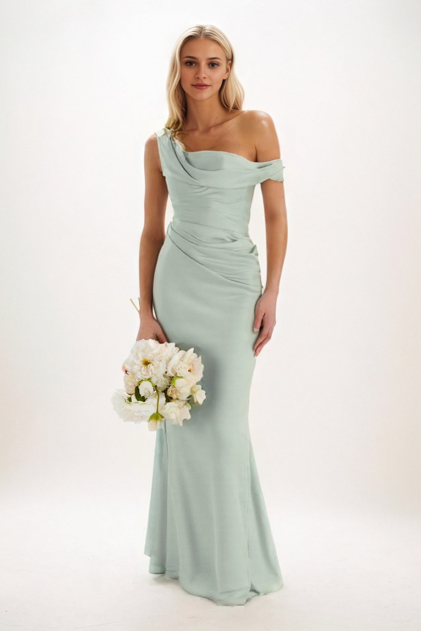 Sheath-Column Maxi Luxe Satin Bridesmaid Dress CB0815