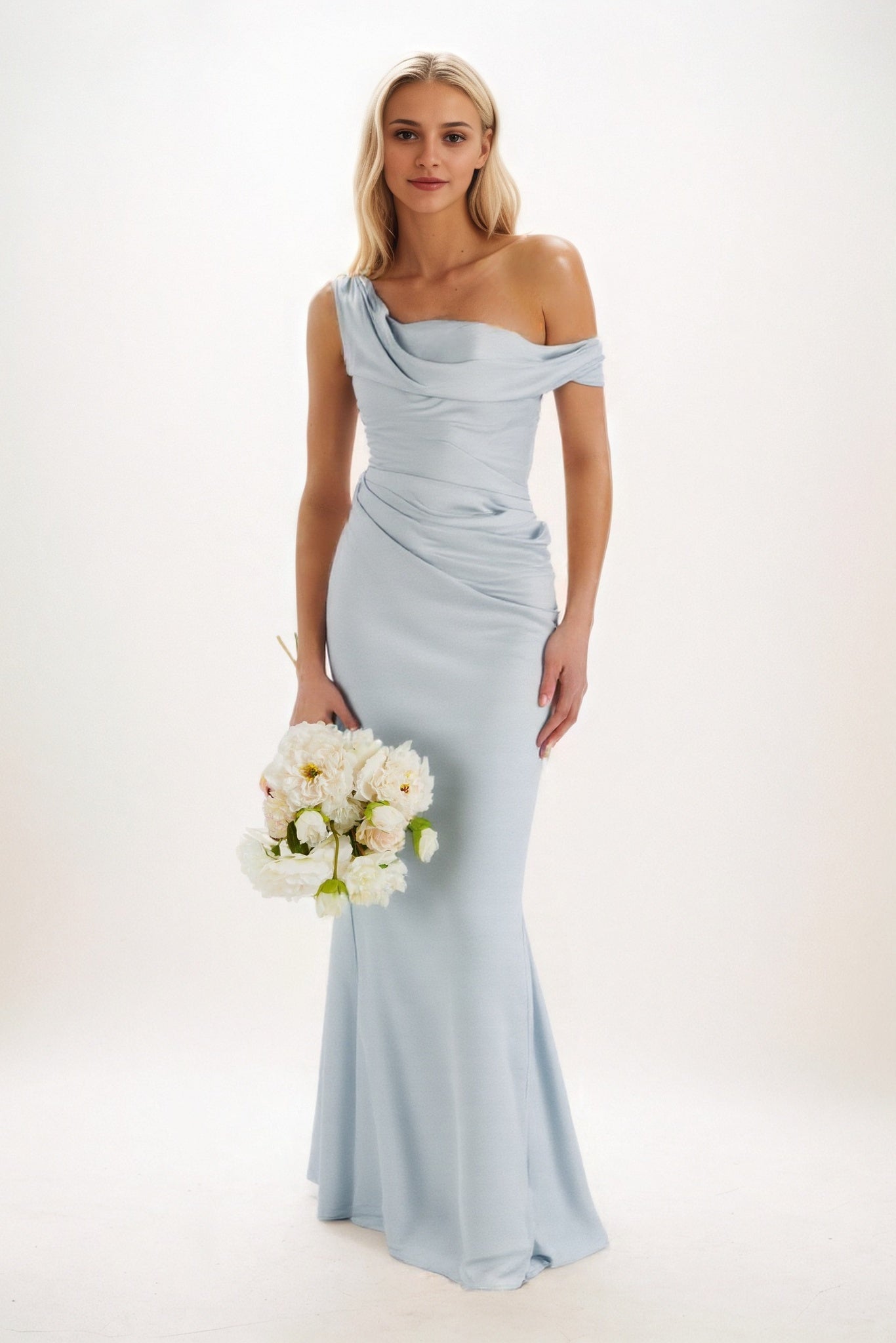 Sheath-Column Maxi Luxe Satin Bridesmaid Dress CB0815