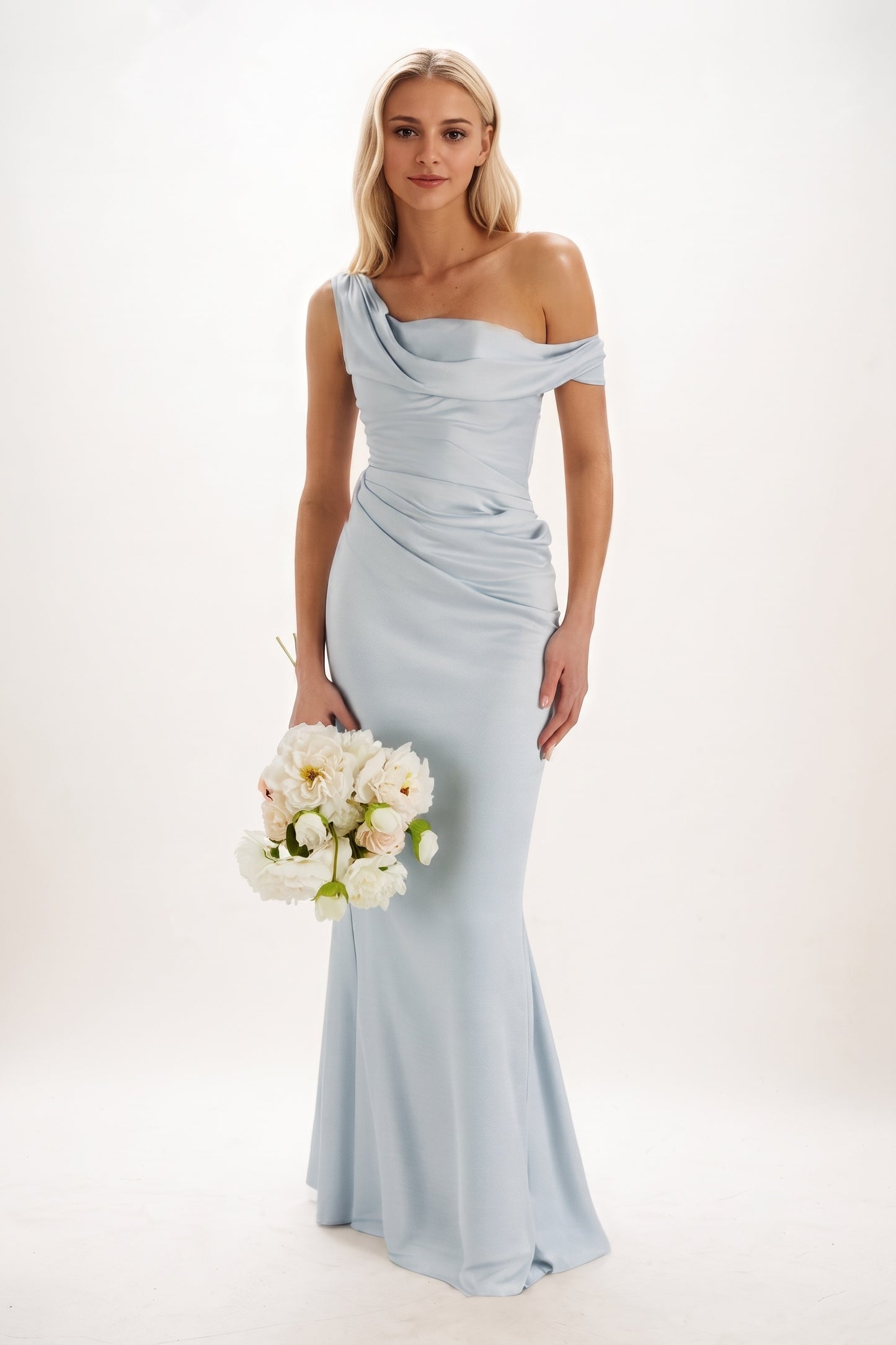 Sheath-Column Maxi Luxe Satin Bridesmaid Dress CB0815