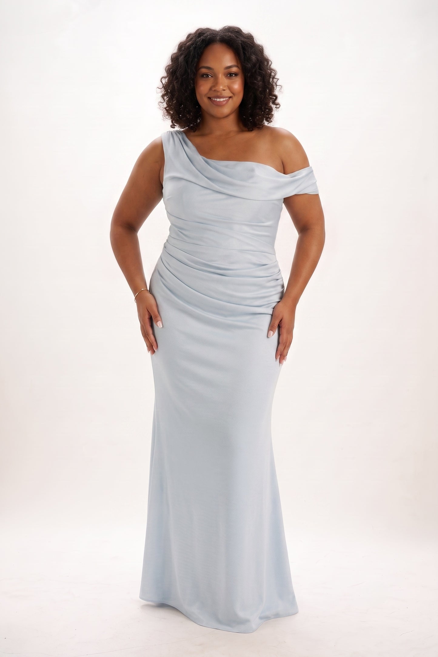 Sheath-Column Maxi Luxe Satin Bridesmaid Dress CB0815