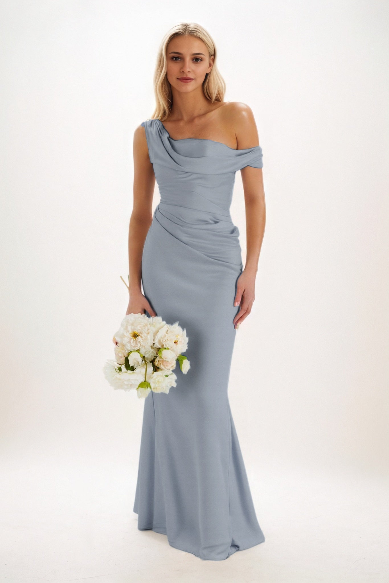 Sheath-Column Maxi Luxe Satin Bridesmaid Dress CB0815