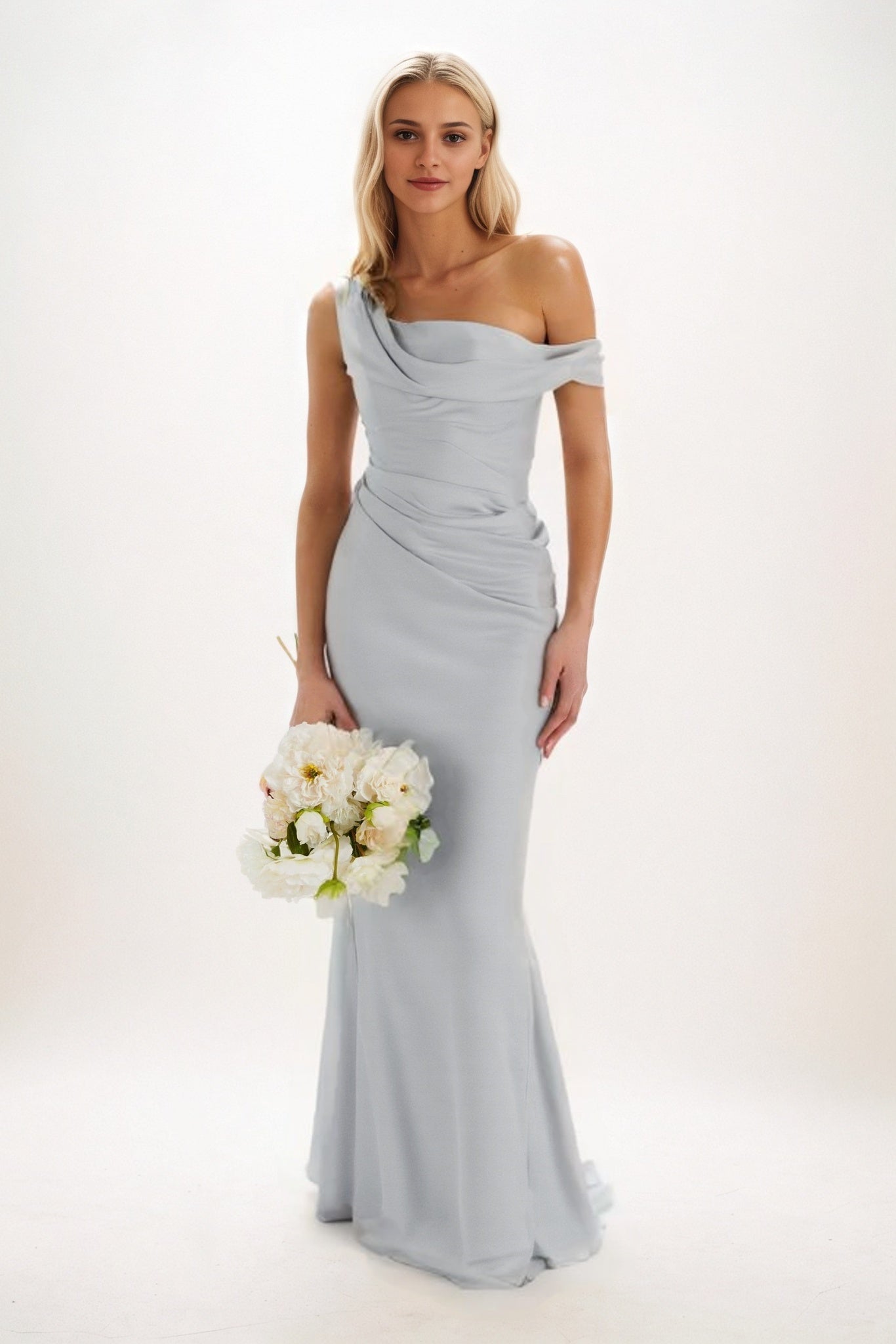 Sheath-Column Maxi Luxe Satin Bridesmaid Dress CB0815