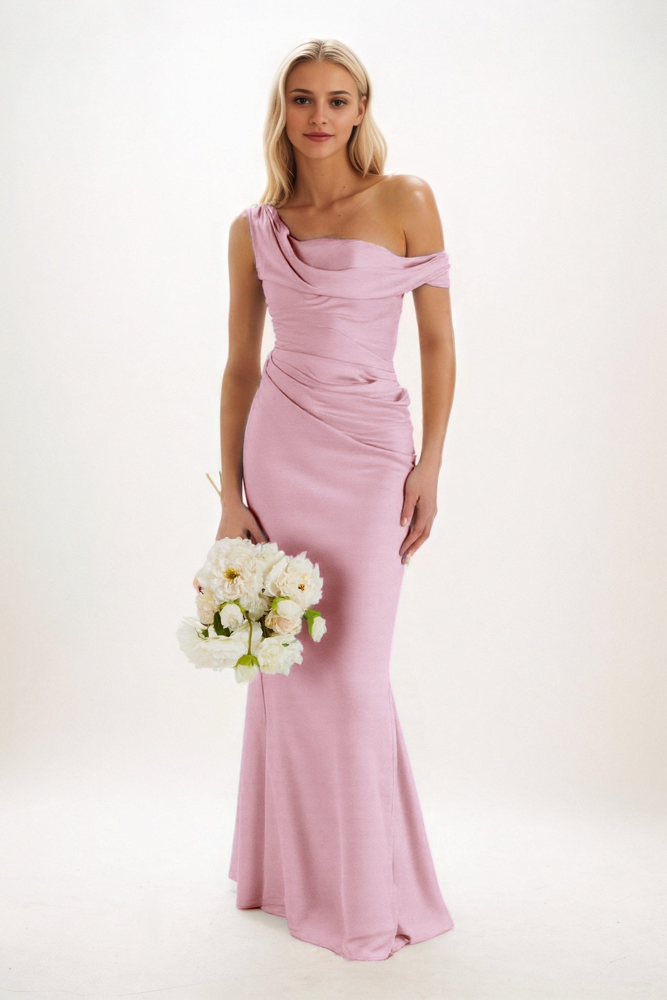 Sheath-Column Maxi Luxe Satin Bridesmaid Dress CB0815