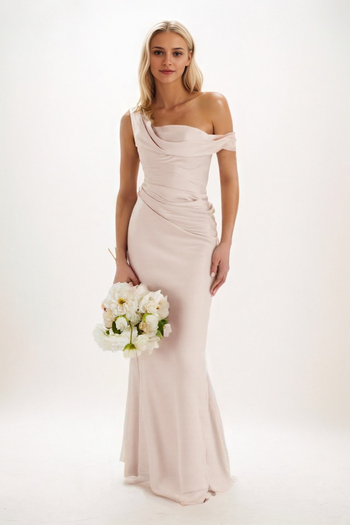 Sheath-Column Maxi Luxe Satin Bridesmaid Dress CB0815