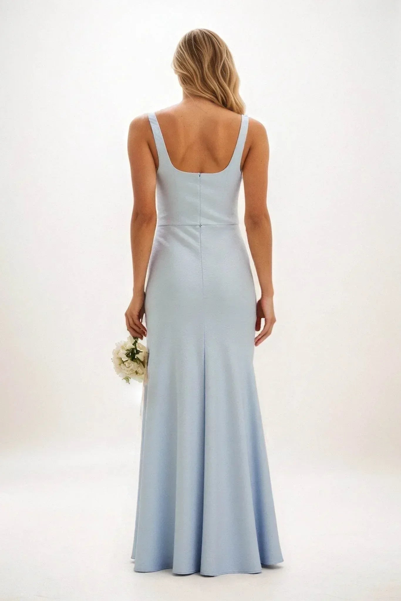 Sheath Maxi Luxe Satin Light Blue Bridesmaid Dresses COCOMELODY CB0816, Dusty Sage