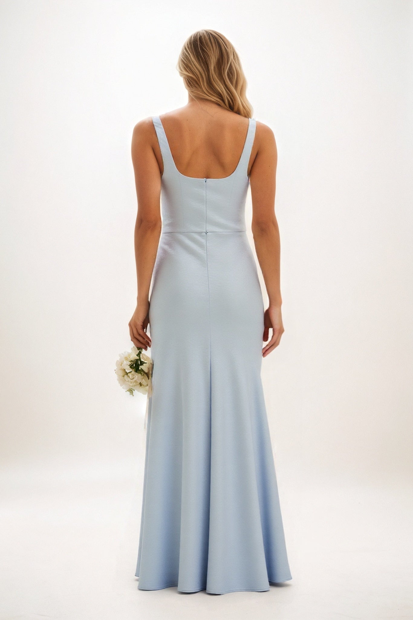 Sheath-Column Maxi Luxe Satin Bridesmaid Dress CB0816