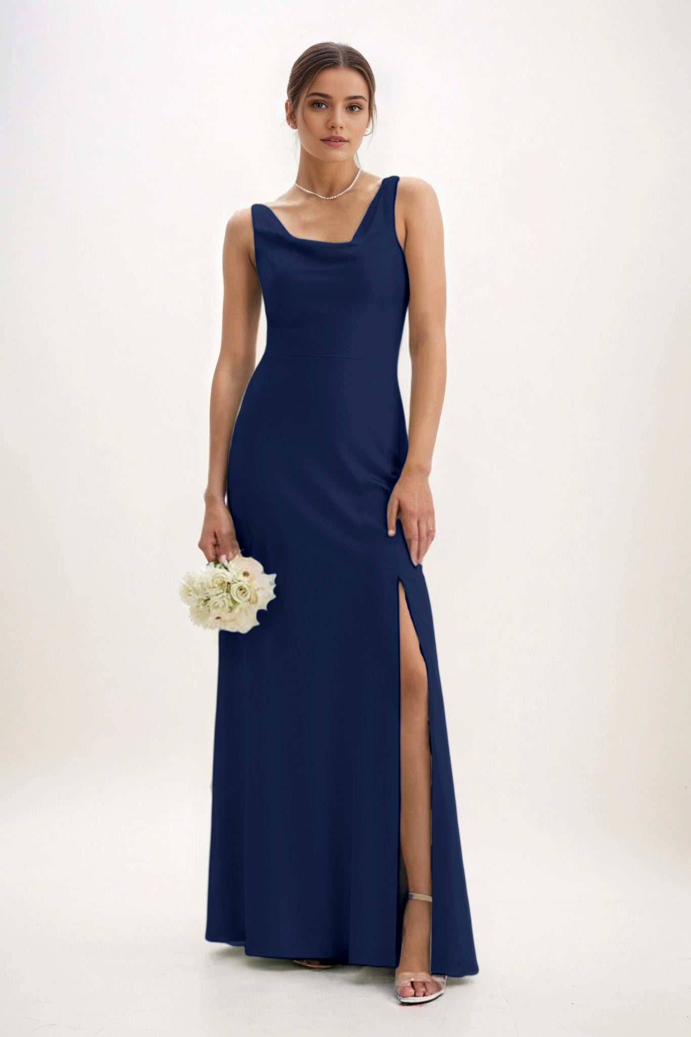 Sheath-Column Maxi Luxe Satin Bridesmaid Dress CB0816