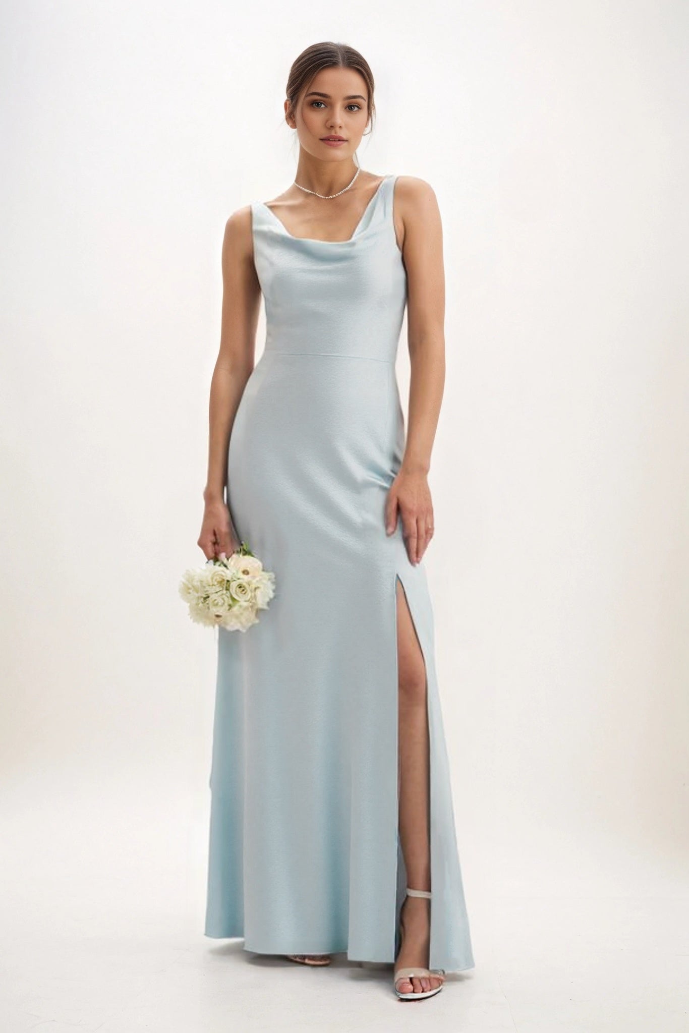 Sheath-Column Maxi Luxe Satin Bridesmaid Dress CB0816