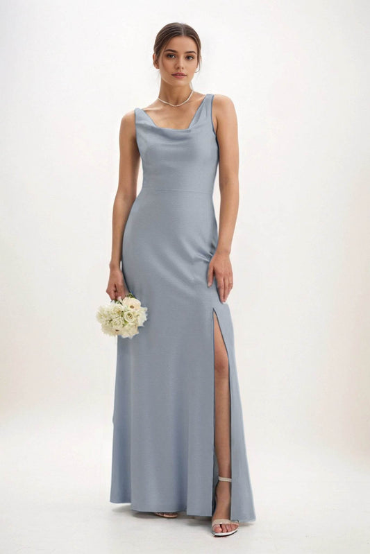 Sheath-Column Maxi Luxe Satin Bridesmaid Dress CB0816 - COCOMELODY