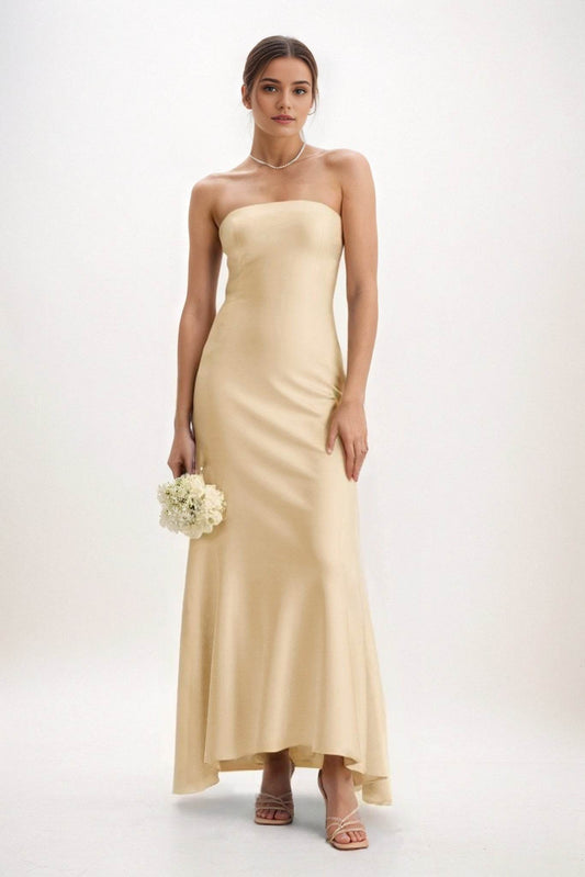 Sheath-Column Midi Luxe Satin Bridesmaid Dress CB0829 - COCOMELODY