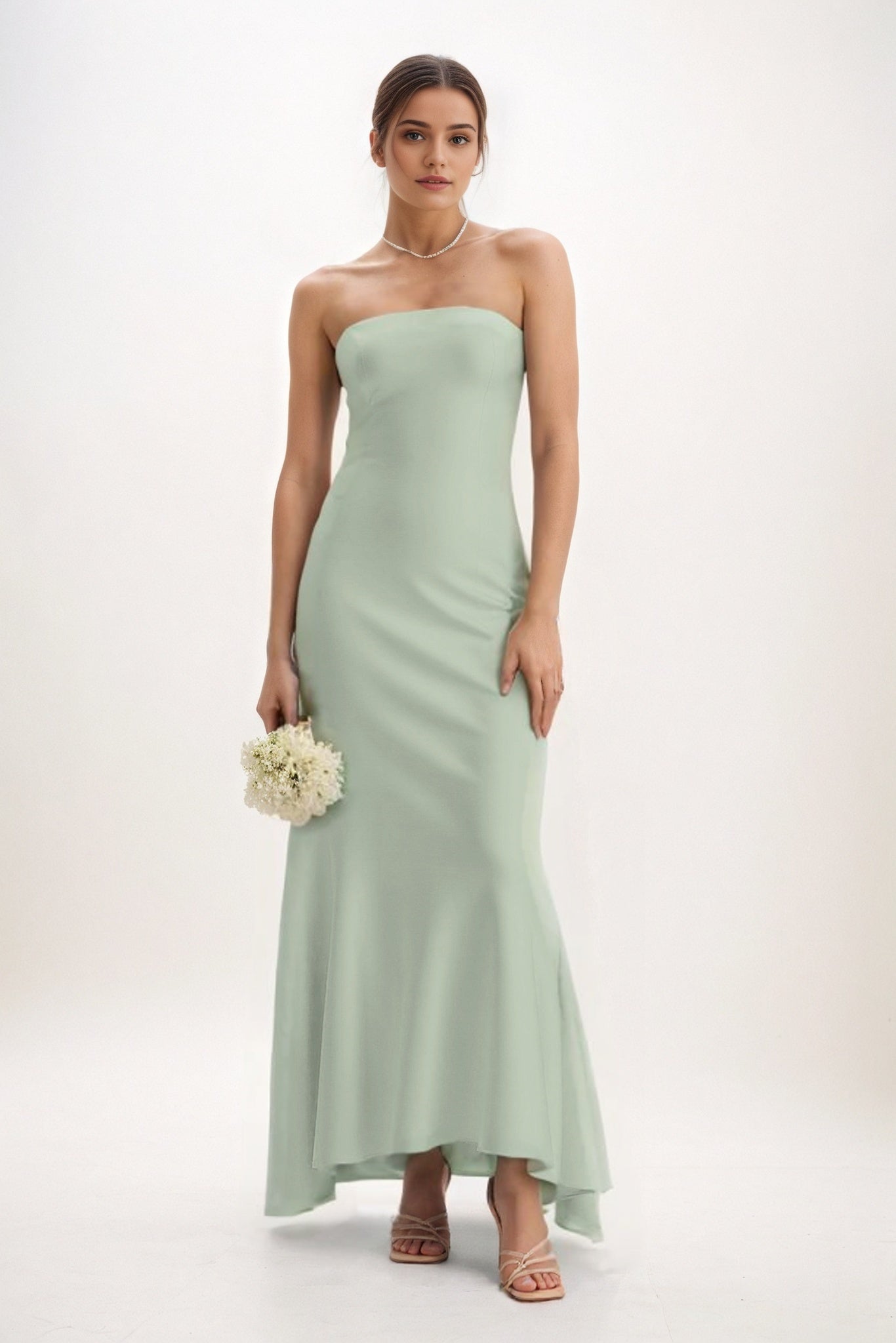 Sheath-Column Midi Luxe Satin Bridesmaid Dress CB0829
