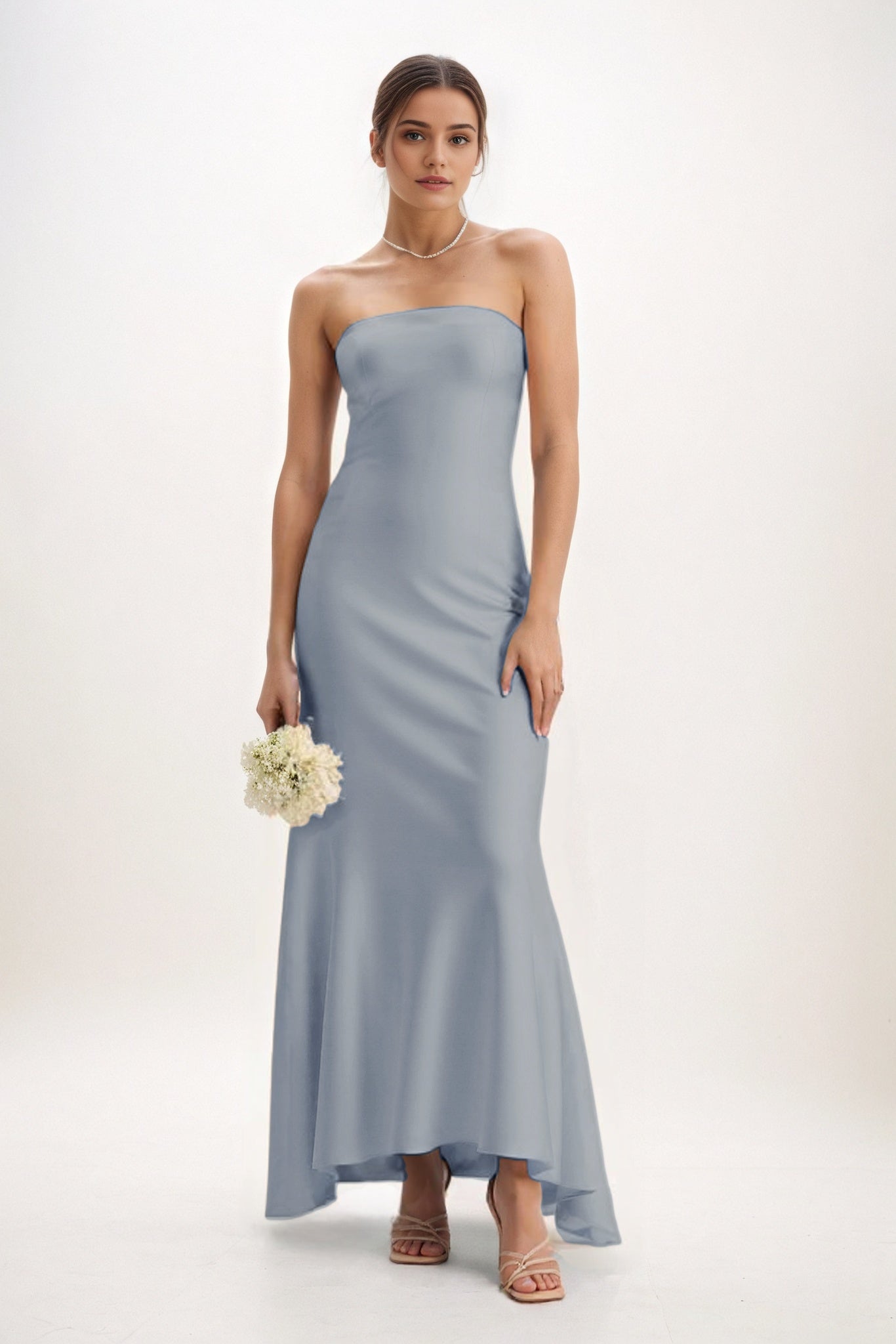Sheath-Column Midi Luxe Satin Bridesmaid Dress CB0829