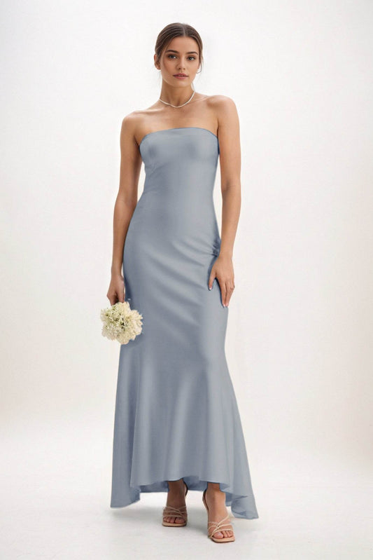 Sheath-Column Midi Luxe Satin Bridesmaid Dress CB0829 - COCOMELODY