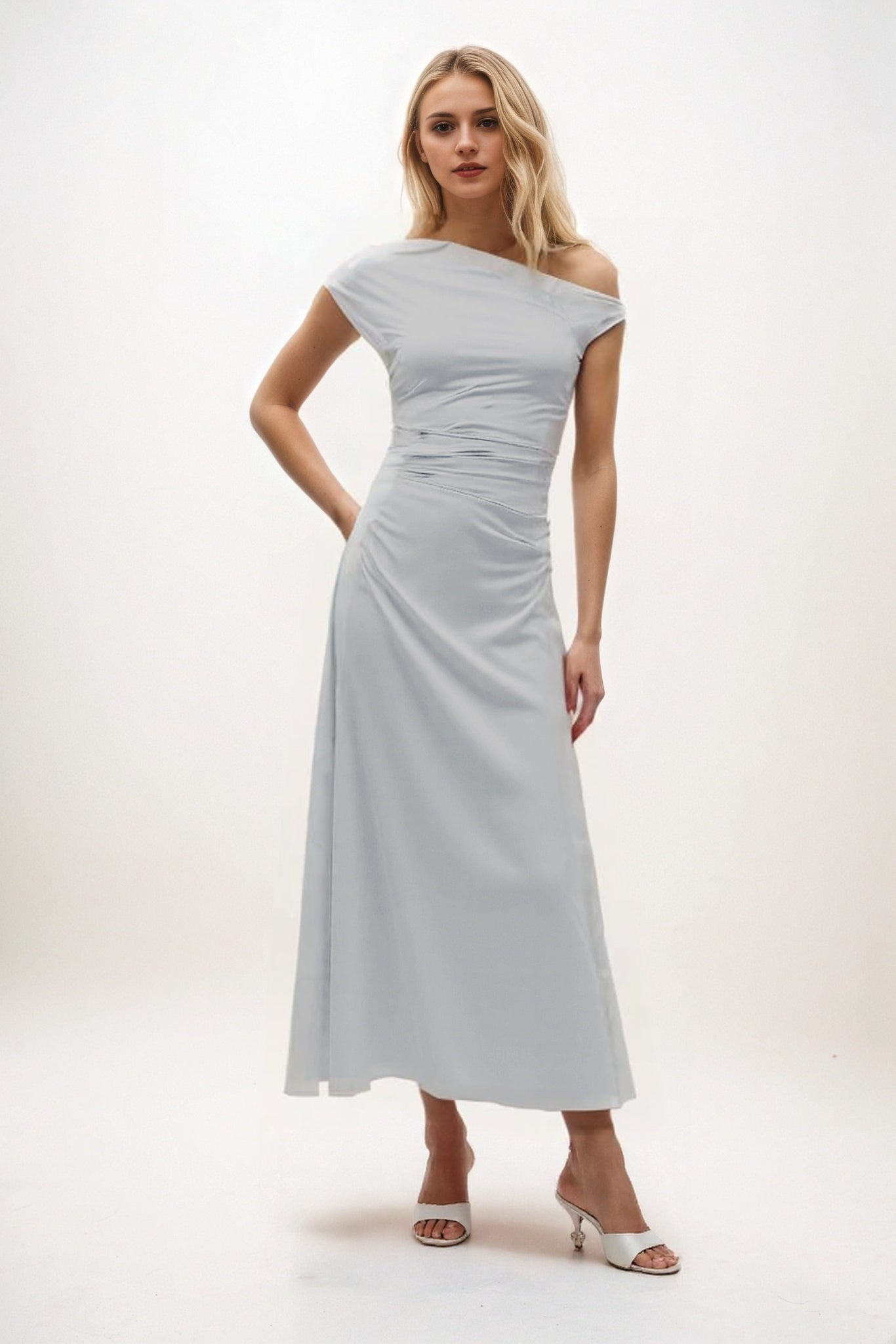 A-Line Midi Luxe Satin Bridesmaid Dress CB0830