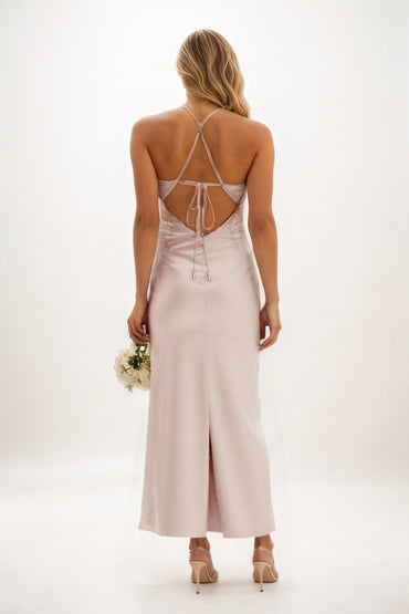 Sheath-Column Midi Luxe Satin Bridesmaid Dress CB0831