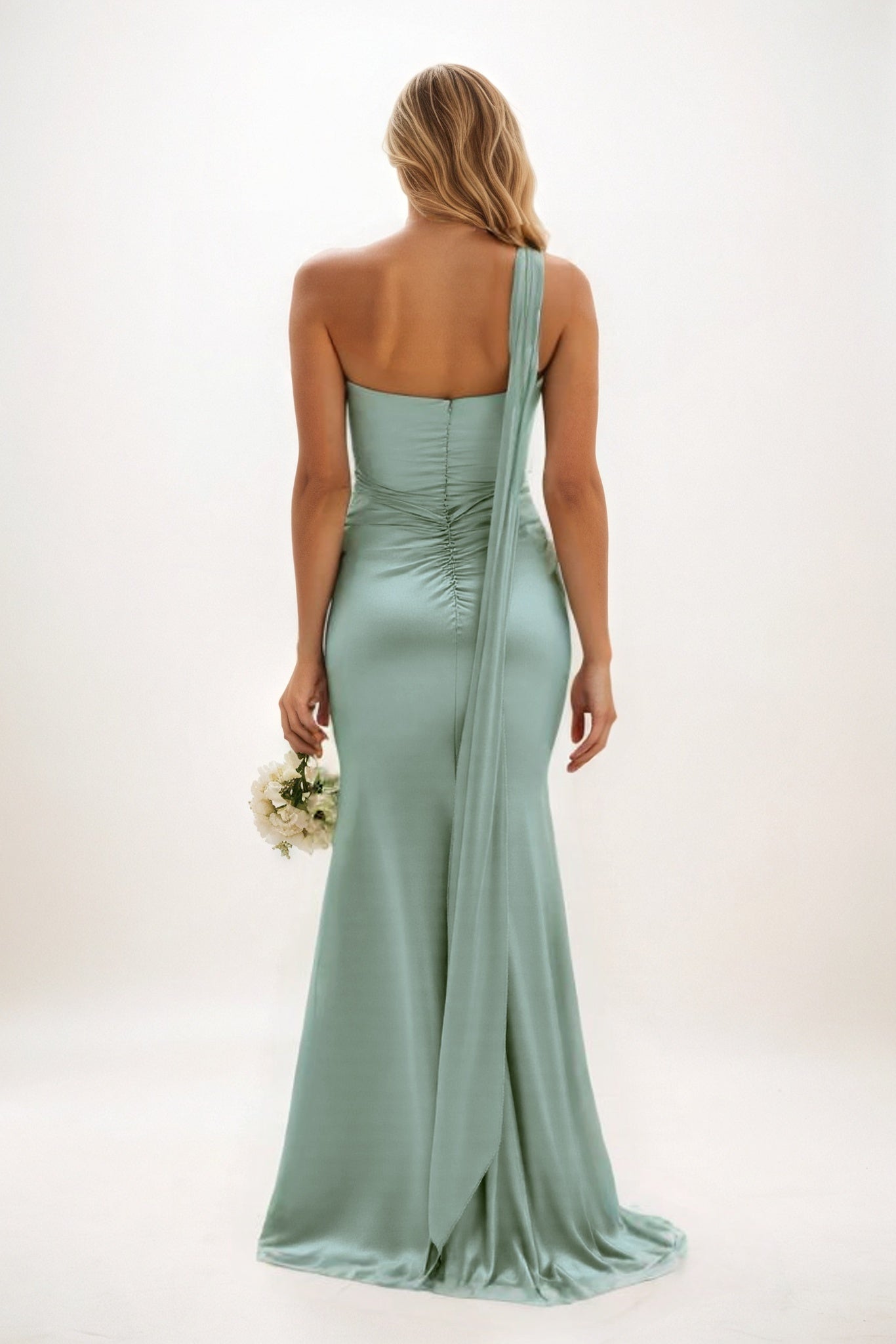 Sheath-Column Sweep-Brush Train Luxe Satin Bridesmaid Dress CB0833