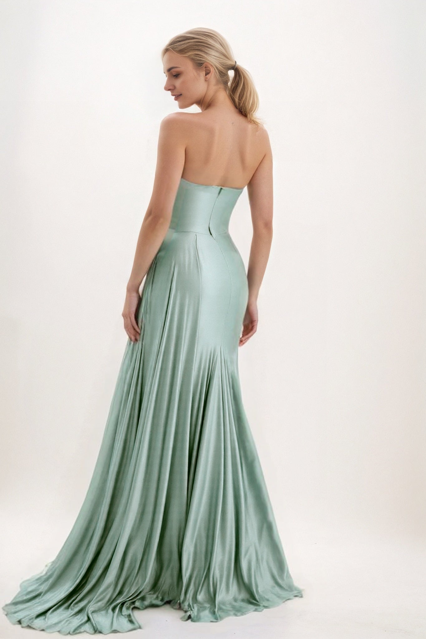 Sheath-Column Court Train Luxe Satin Bridesmaid Dress CB0835