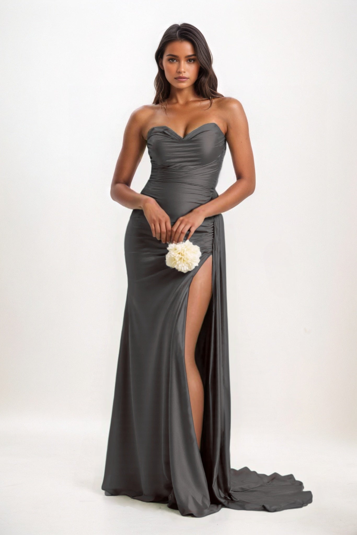 Sheath-Column Court Train Luxe Satin Bridesmaid Dress CB0835