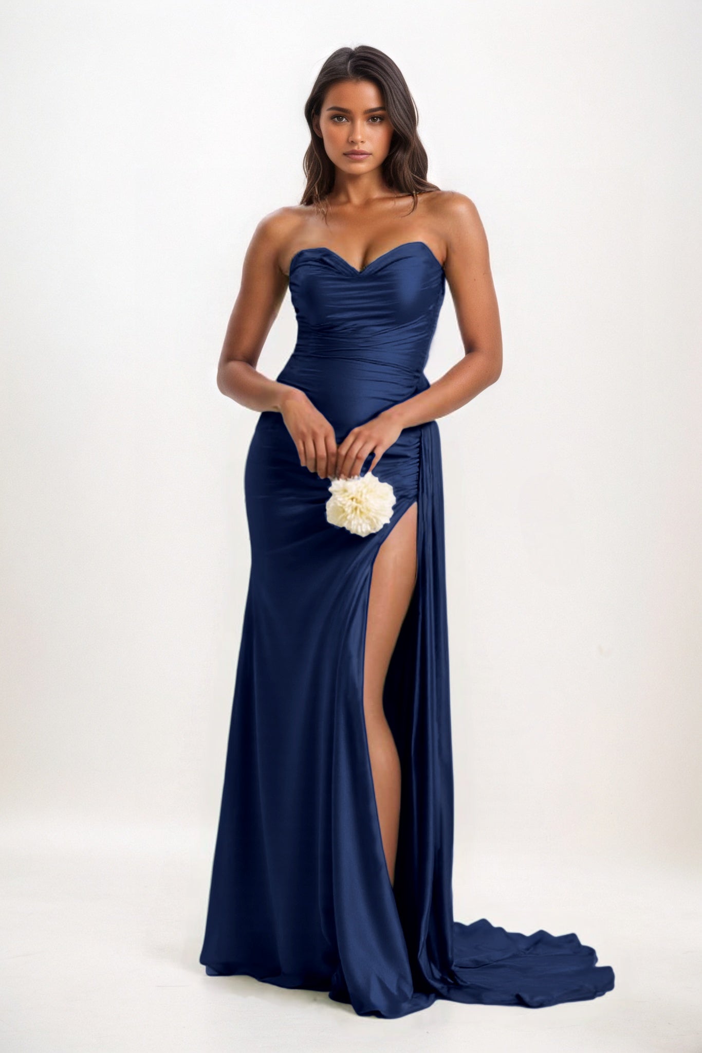 Sheath-Column Court Train Luxe Satin Bridesmaid Dress CB0835