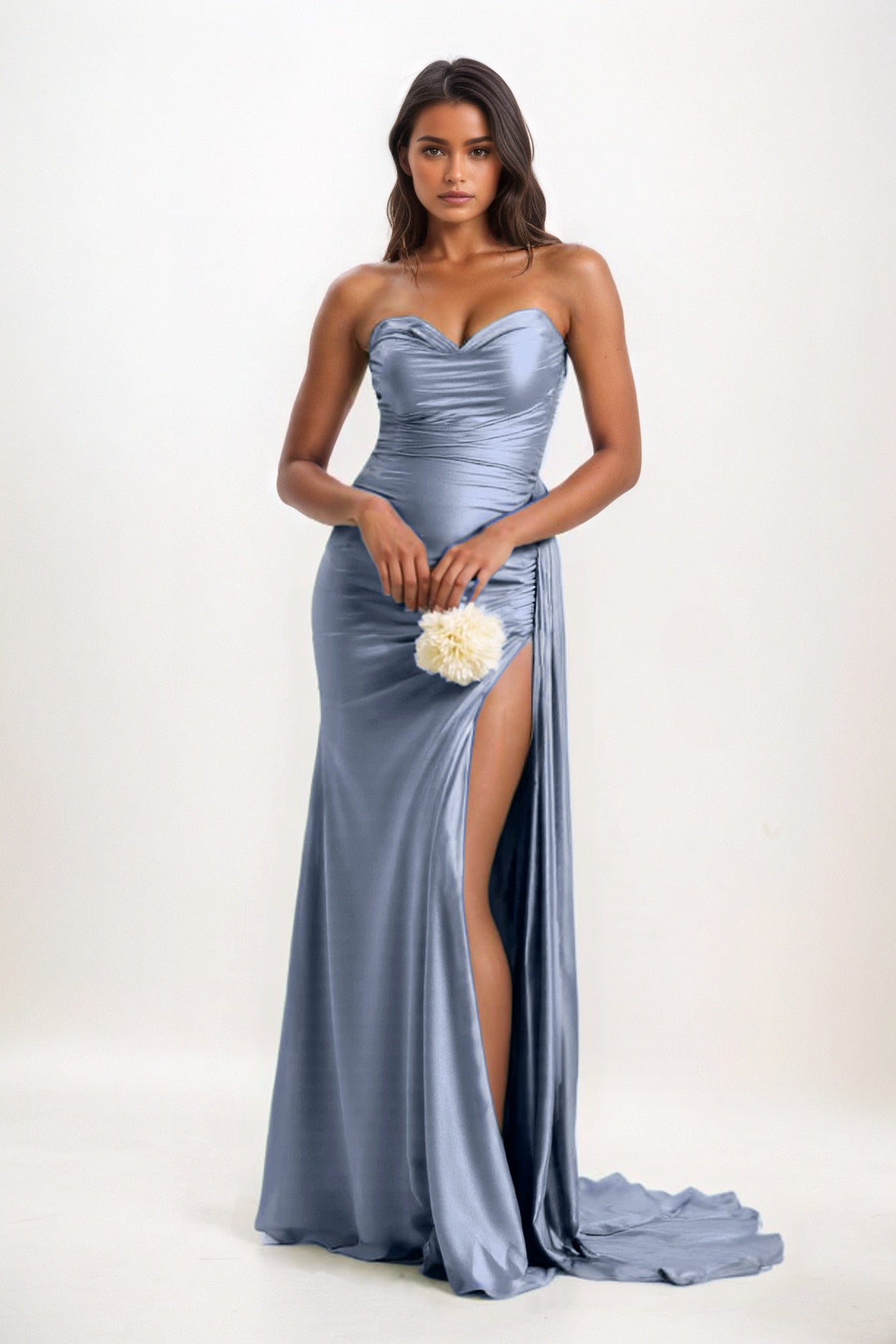 Sheath-Column Court Train Luxe Satin Bridesmaid Dress CB0835