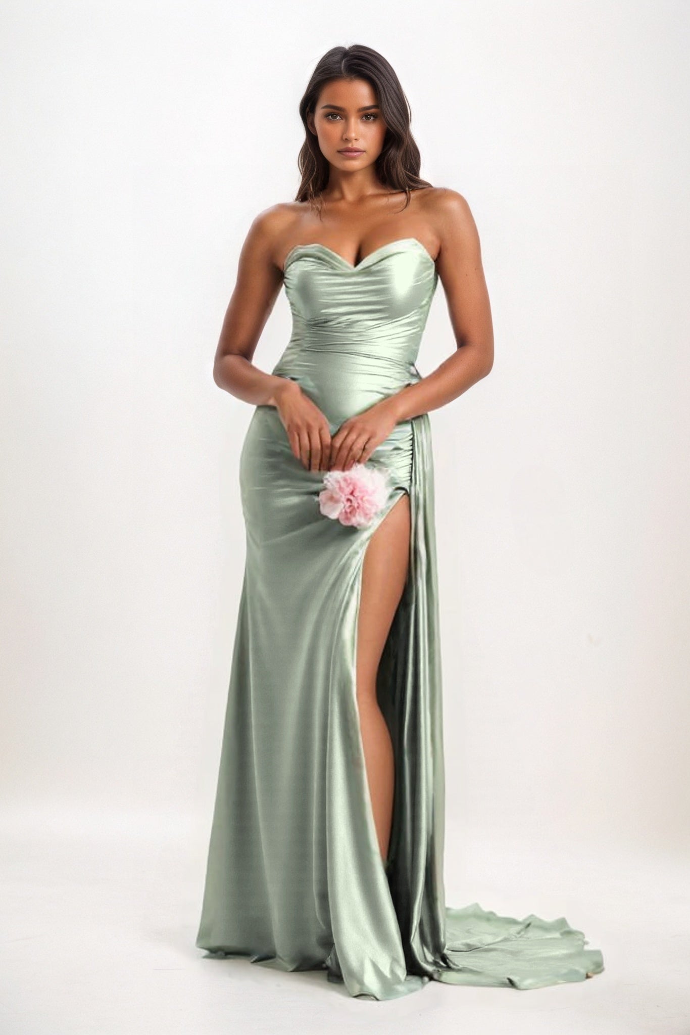 Sheath-Column Court Train Luxe Satin Bridesmaid Dress CB0835