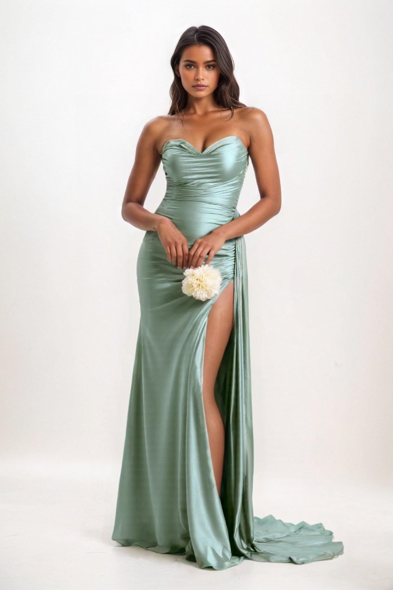 Sheath-Column Court Train Luxe Satin Bridesmaid Dress CB0835