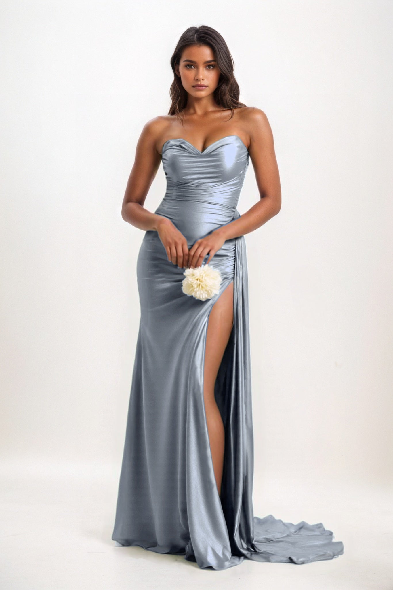 Sheath-Column Court Train Luxe Satin Bridesmaid Dress CB0835