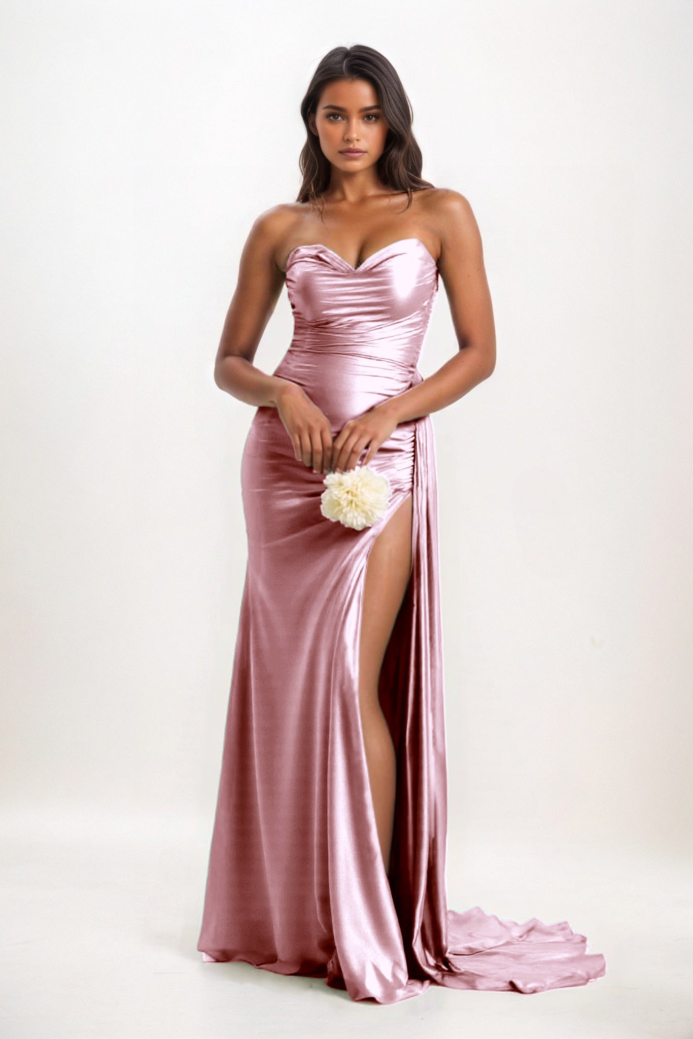 Sheath-Column Court Train Luxe Satin Bridesmaid Dress CB0835