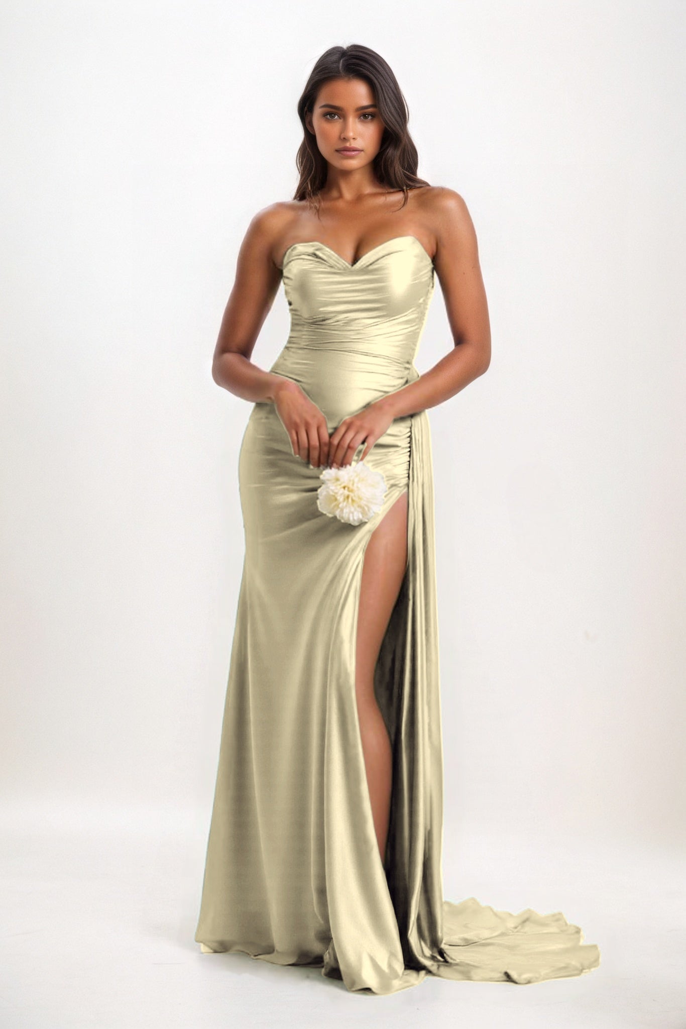 Sheath-Column Court Train Luxe Satin Bridesmaid Dress CB0835