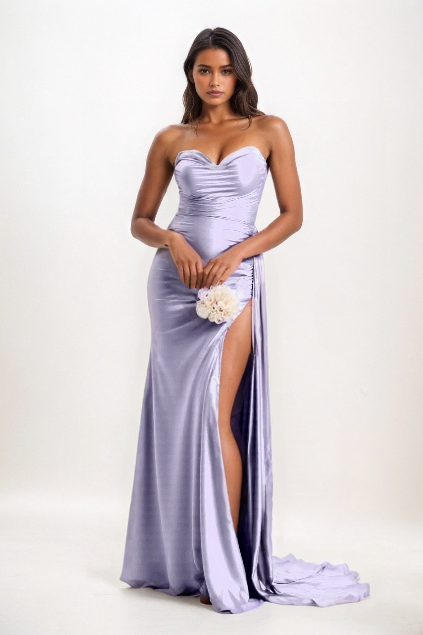 Sheath-Column Court Train Luxe Satin Bridesmaid Dress CB0835