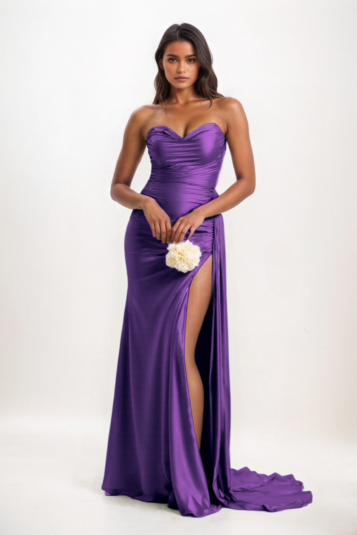 Sheath-Column Court Train Luxe Satin Bridesmaid Dress CB0835