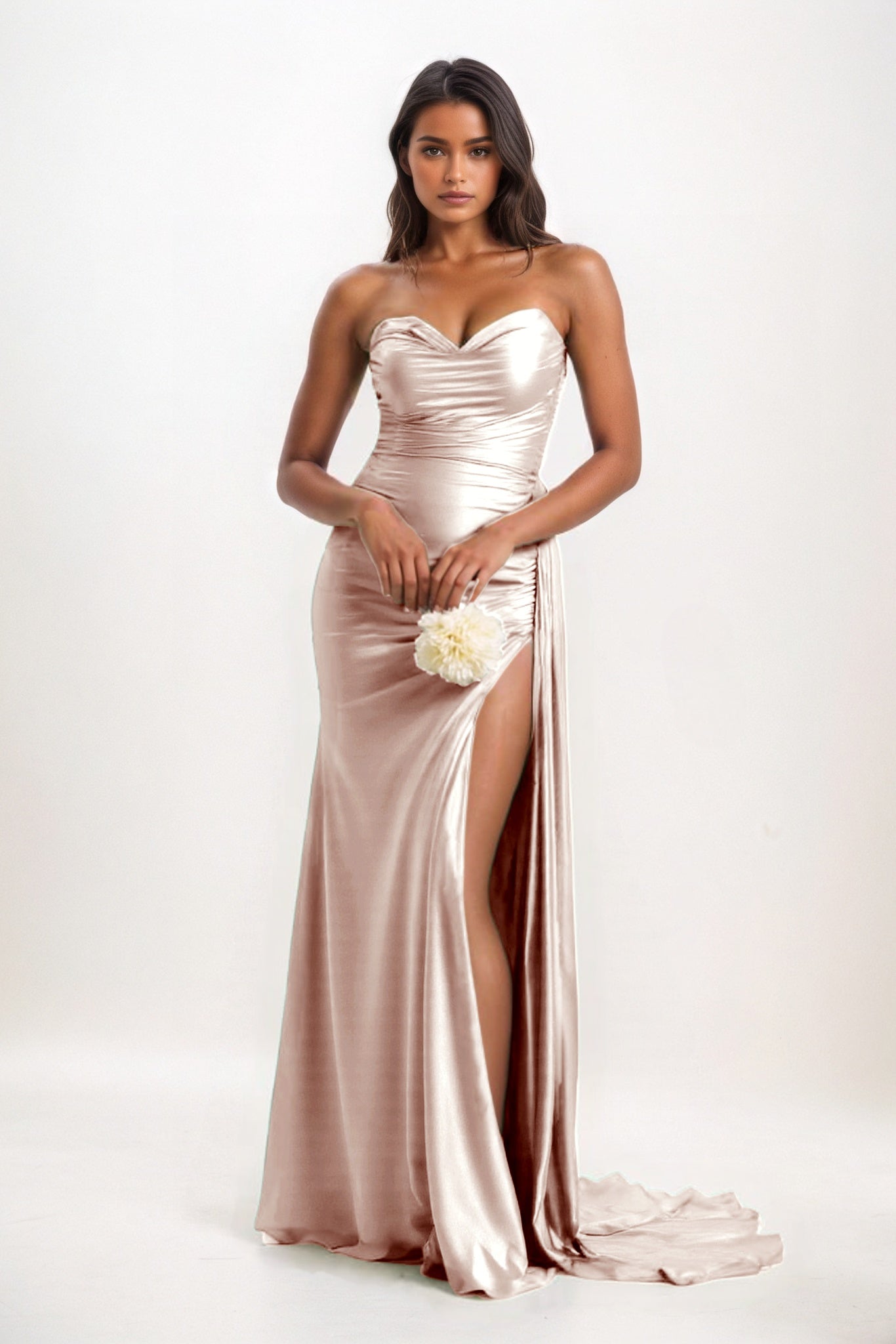Sheath-Column Court Train Luxe Satin Bridesmaid Dress CB0835