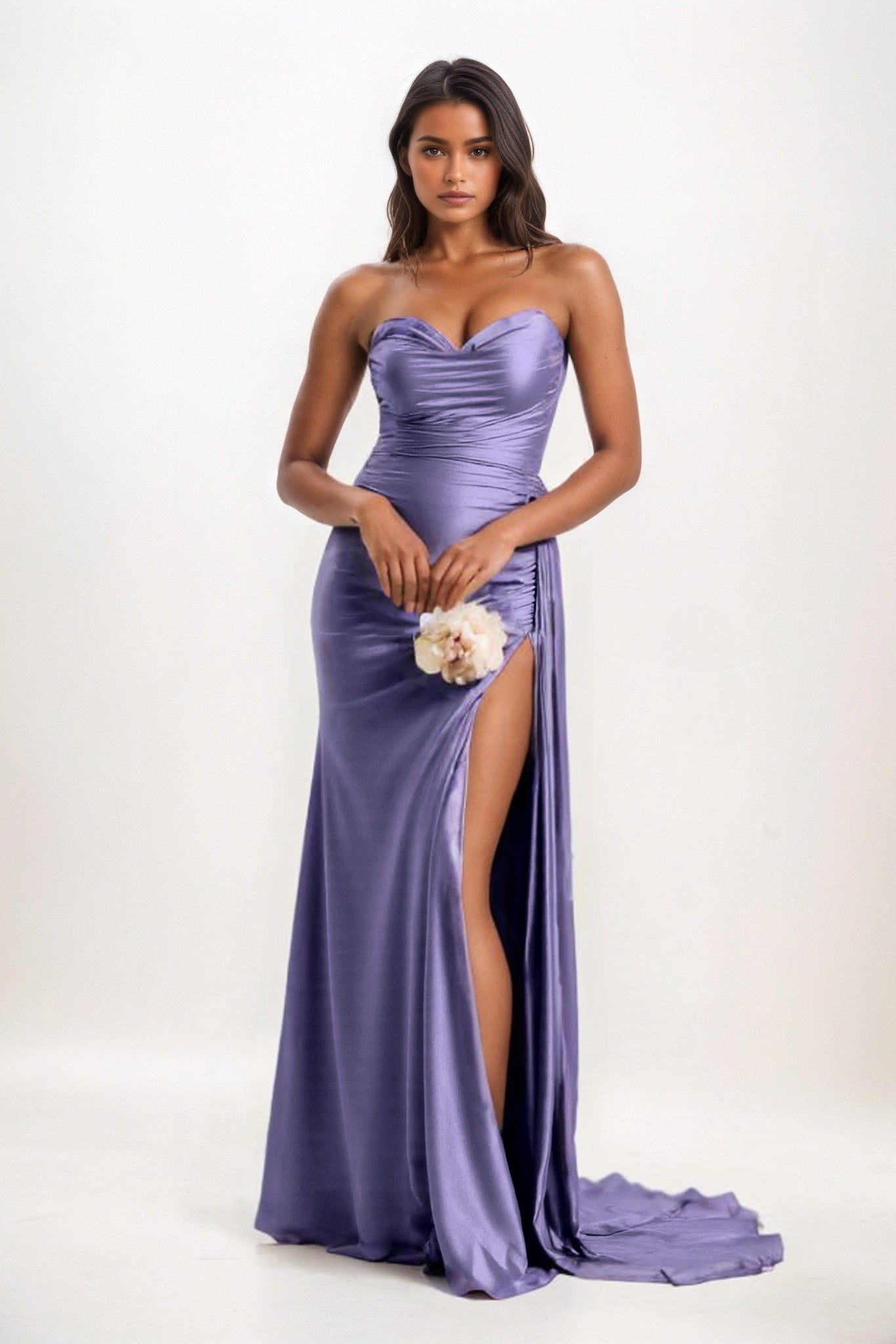 Sheath-Column Court Train Luxe Satin Bridesmaid Dress CB0835
