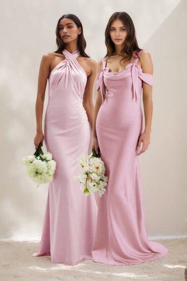 Sheath-Column Maxi Luxe Satin Bridesmaid Dress CB0837