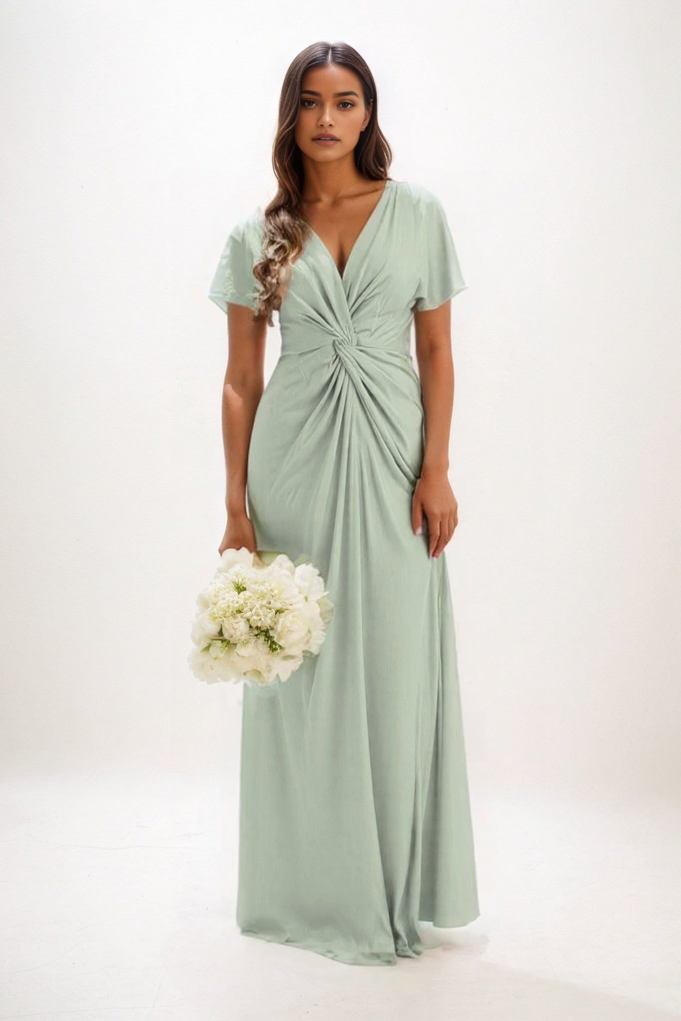 A-Line Maxi Luxe Satin Bridesmaid Dress CB0838