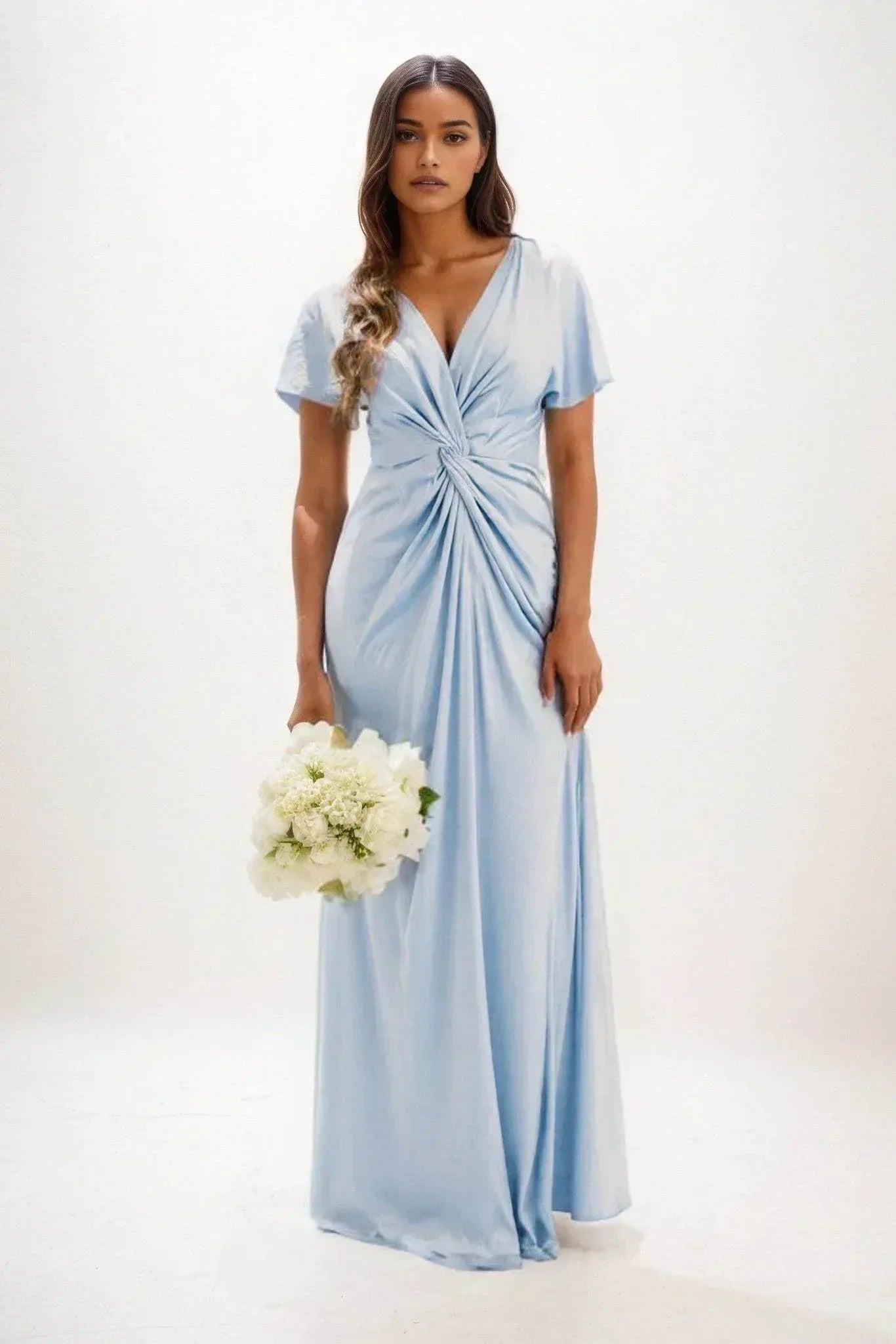 A-Line Maxi Luxe Satin Light Blue Bridesmaid Dresses COCOMELODY CB0838 A-Line Maxi Luxe Satin Light Blue Bridesmaid Dresses COCOMELODY CB0838