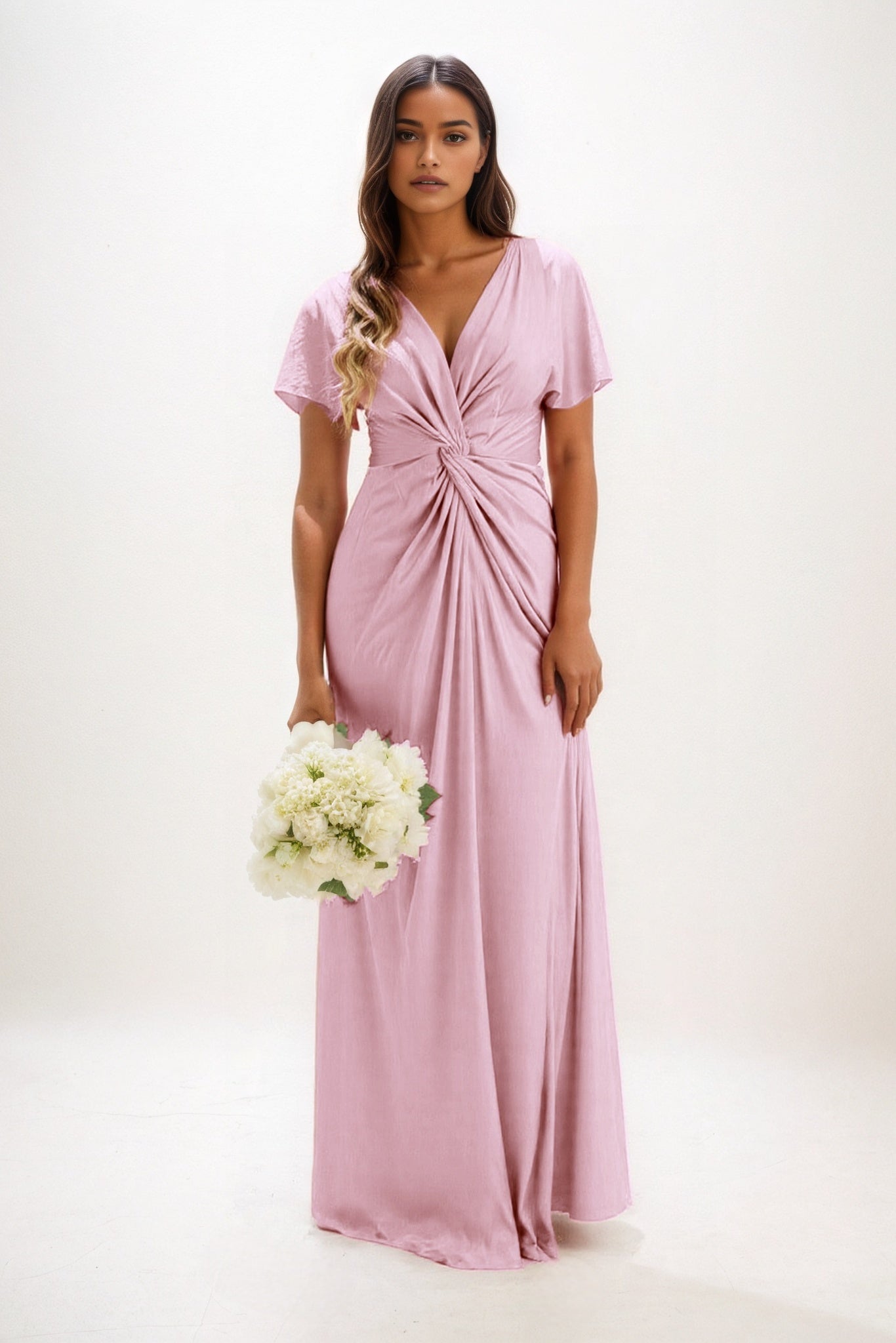 A-Line Maxi Luxe Satin Bridesmaid Dress CB0838
