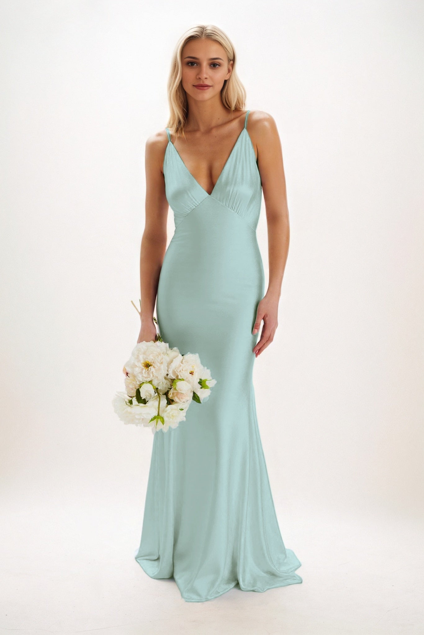 Sheath-Column Maxi Luxe Satin Bridesmaid Dress CB0839
