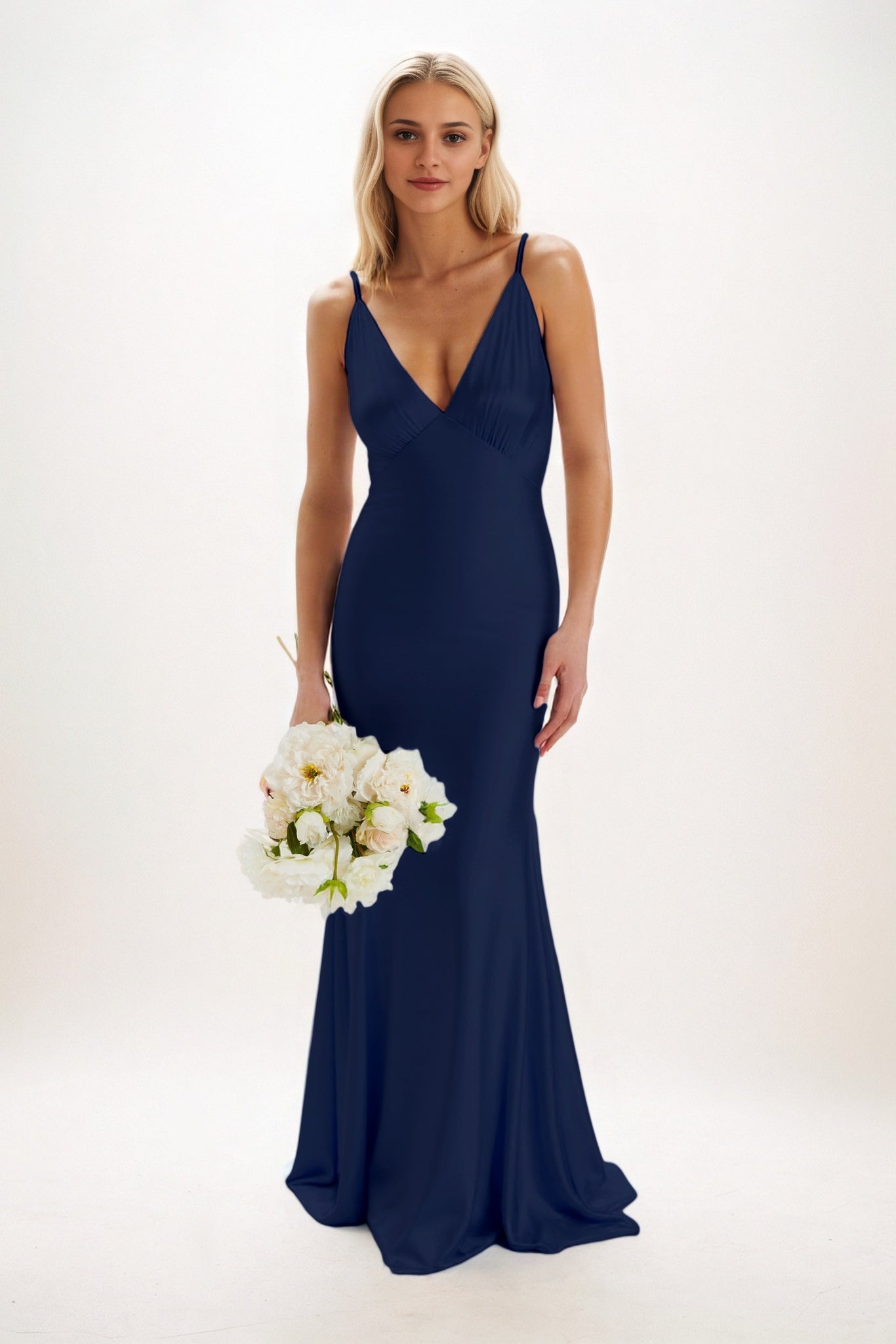 Sheath-Column Maxi Luxe Satin Bridesmaid Dress CB0839