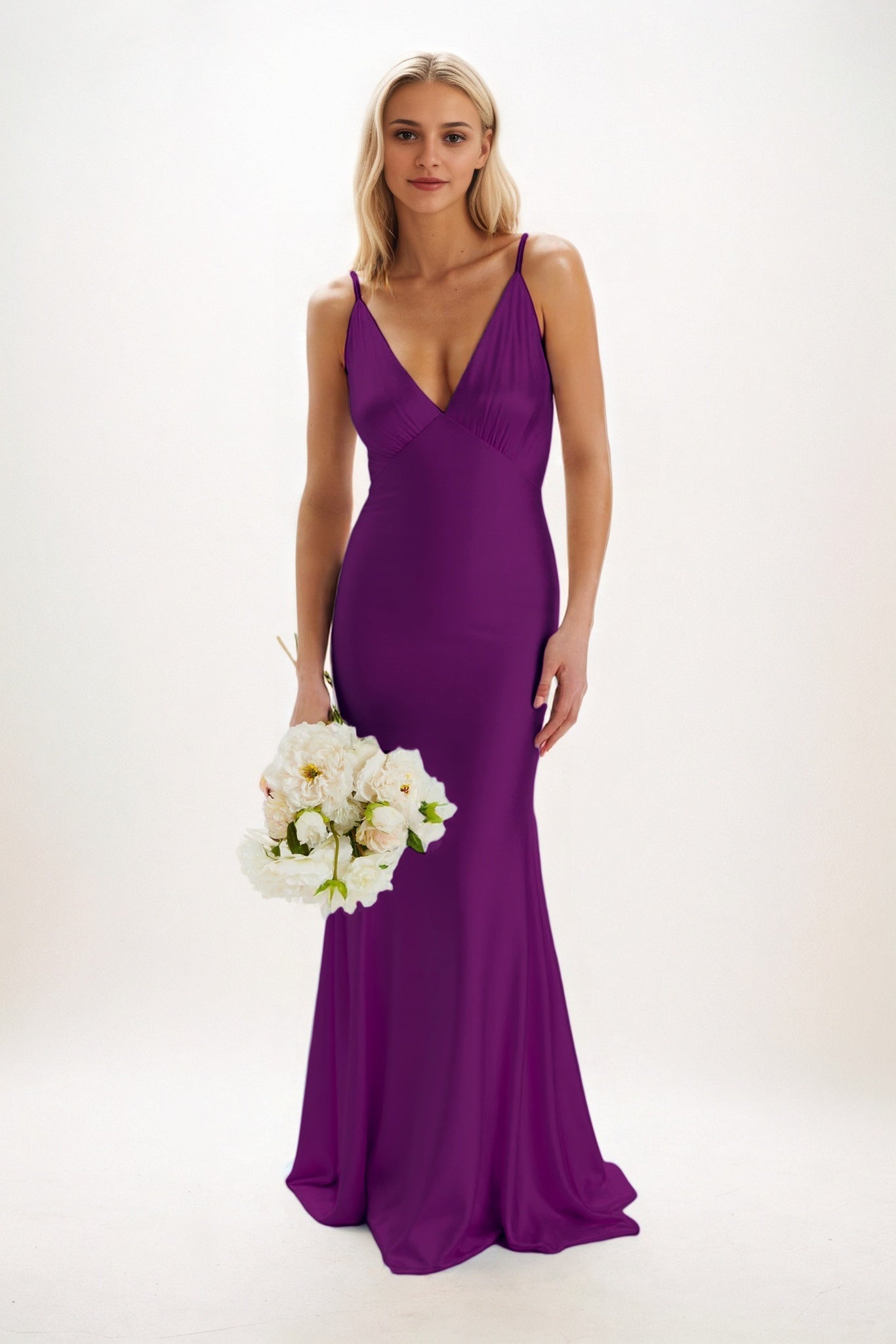 Sheath-Column Maxi Luxe Satin Bridesmaid Dress CB0839