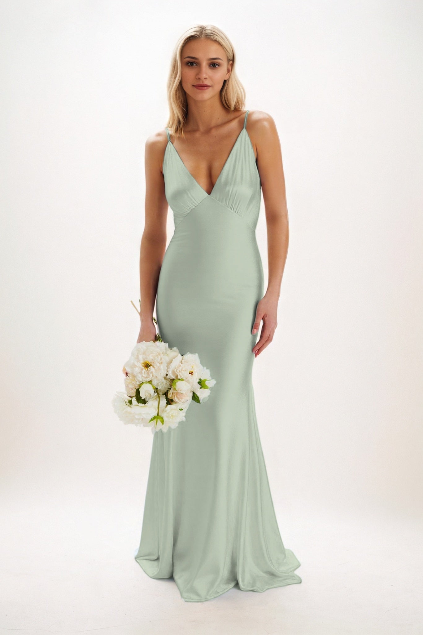 Sheath-Column Maxi Luxe Satin Bridesmaid Dress CB0839